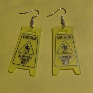 Caution Sign Earrings "Slippery When Wet"